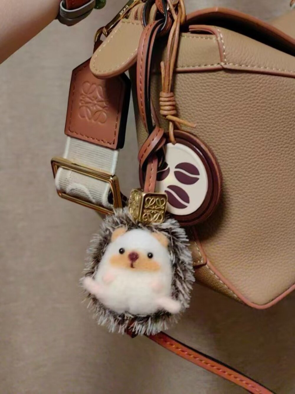 Loewe Cute Hedgehog Bag Charm Pendant with Braided Strap